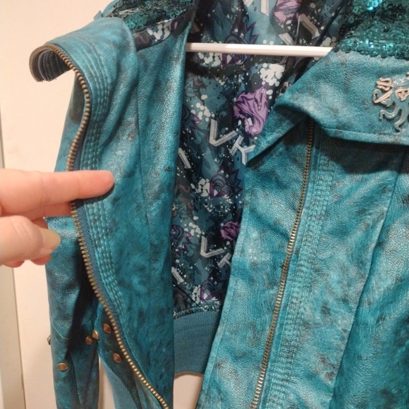 Disney Store Descendants Uma Faux Leather Moto Jacket Girls 7/8 Costume Cosplay - Picture 5 of 8